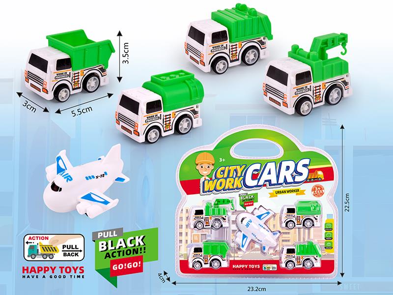 Pull Back Sanitation Truck ,Airplane 5PCS