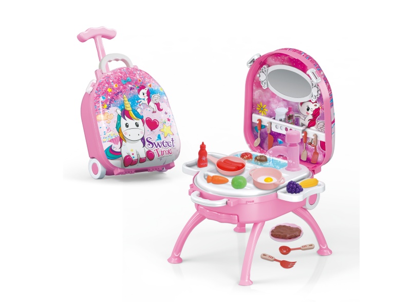 4-In-1 Hand-Held Handle Alloy Backpack Set With Unicorn Tableware