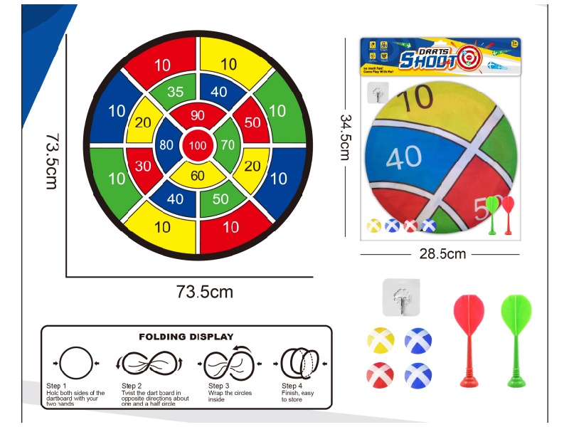 Digital Foldable Dart Target Adhesive Ball Cloth Target 74Cm (Patterns Can Be Customized) - Comes With Darts