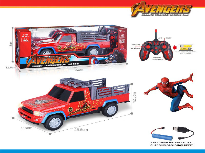 27Mhz 1:18 Five-Way Model With Front Headlights One-Click Demonstration Of Uv-Printed Spider-Man Pickup Truck Remote Control (Including Electricity)