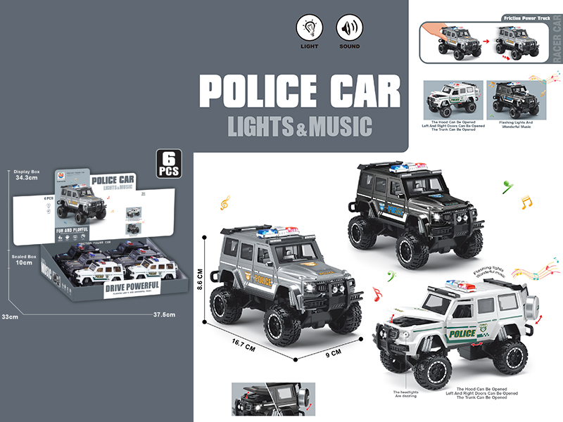 Friction Off-Road Police Car With Sound And Lights 6PCS/Box