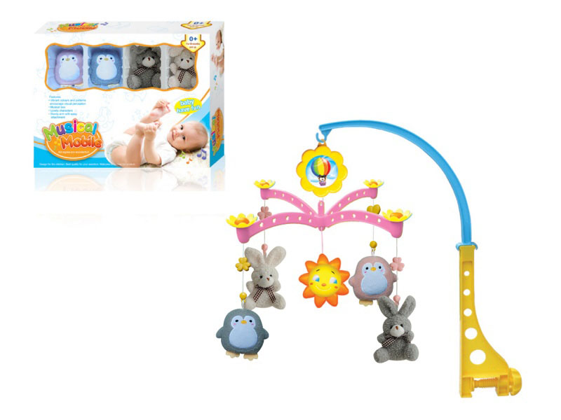 English Plush Winding Bedside Bell (Two Penguins And Two Rabbits)