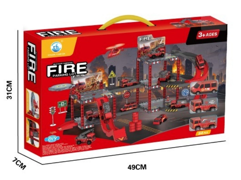 The Fire Station Parking Lot Is Equipped With Two Vehicles And One Aircraft