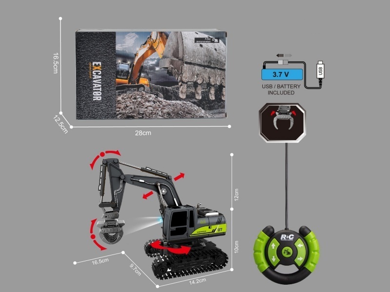 1:2227 MHZ 5-way remote-controlled crawler excavator grab and clamp engineering vehicle with light tape One-click demonstration/Amazon e-commerce box packaging (power included)