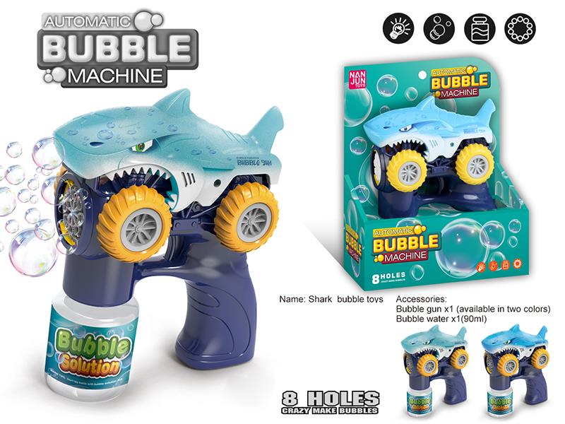 8 Holes Shark Car Bubble Gun With Lights(1*90ML Bubble Water)