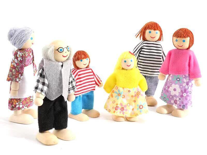 Wooden Dollhouse Doll Set