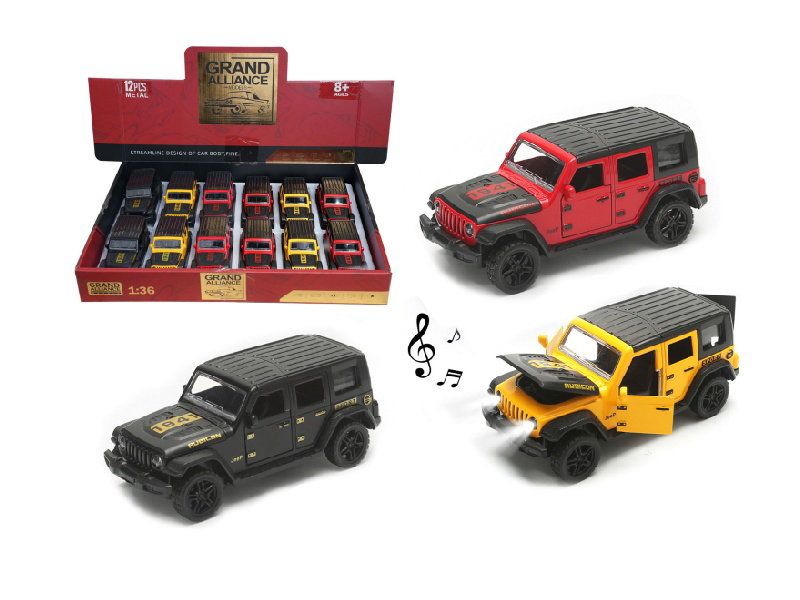 1:36 Force Alloy Car Model - Wrangler With Lights And Music, Mixed In Red/Black/Yellow