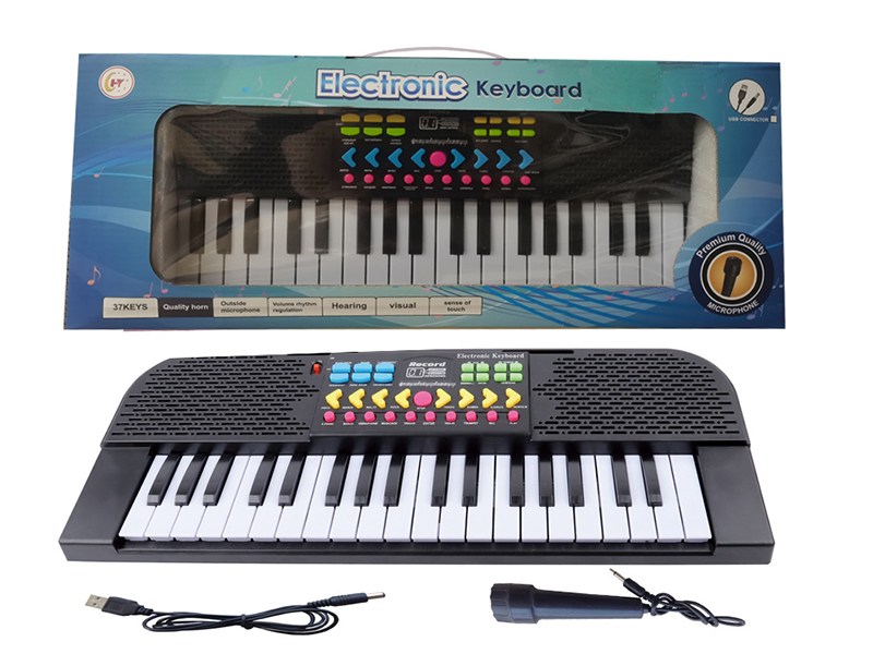 37 Keys Single Speaker Electronic Organ(Black, With Microphone, USB Cable)