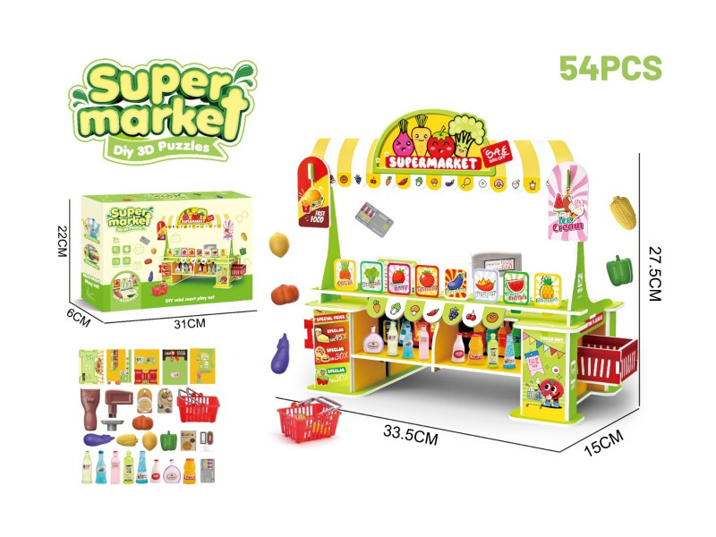 Diy Educational Assembly 3D Jigsaw Puzzle, Parent-Child Interactive House Play Shopping Toys - Supermarket Counter 54Pcs