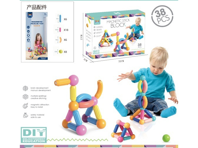 Creative Building Block Magnetic Rods 38PCS