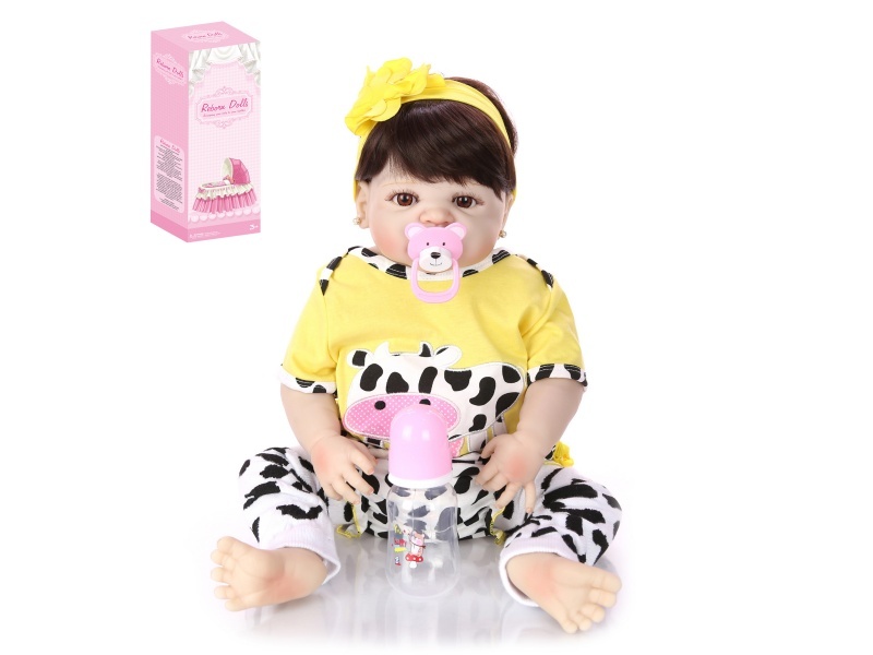 56Cm Rebirth Doll High-Fidelity Baby Doll (Wig) With Baby Bottle, Magnetic Pacifier, Diaper, Birth Card