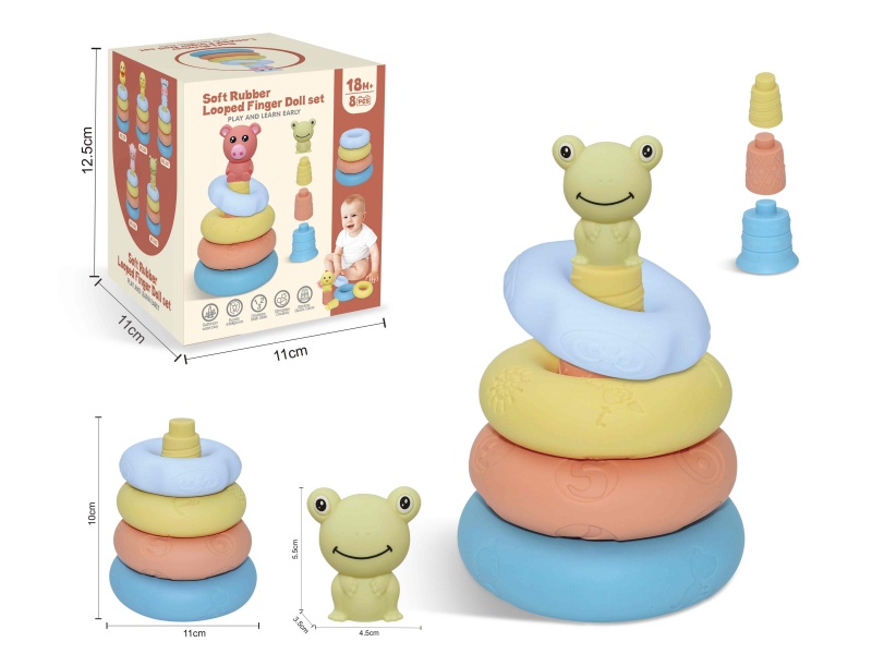 Soft Rubber Stacking Ring Finger Doll Set(Frog) 8PCS