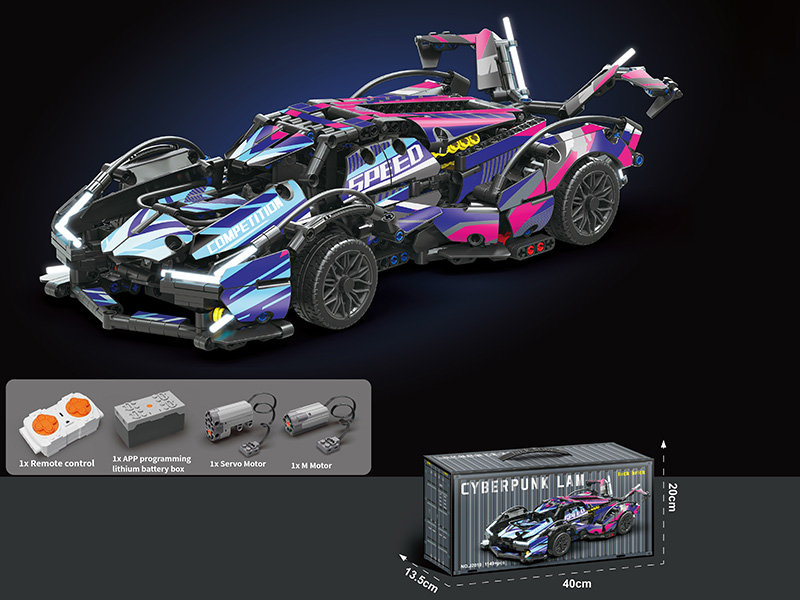 1:14 Cyberpunk V12 Car Model Building Blocks(Lithium Battery, Remote Control)1158pcs