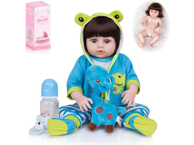 45cm High Simulation Reborn Doll (Wig Sheath)With Feeding-Bottle, Magnetic Pacifier, Diaper, Birth Card