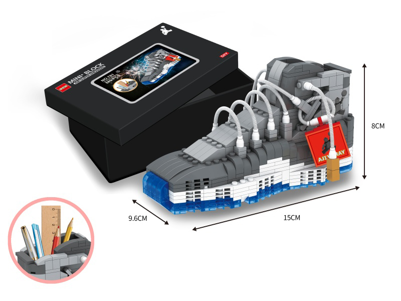 Mini Building Blocks Gray AJ1 Sneakers Pen Holder 589pcs