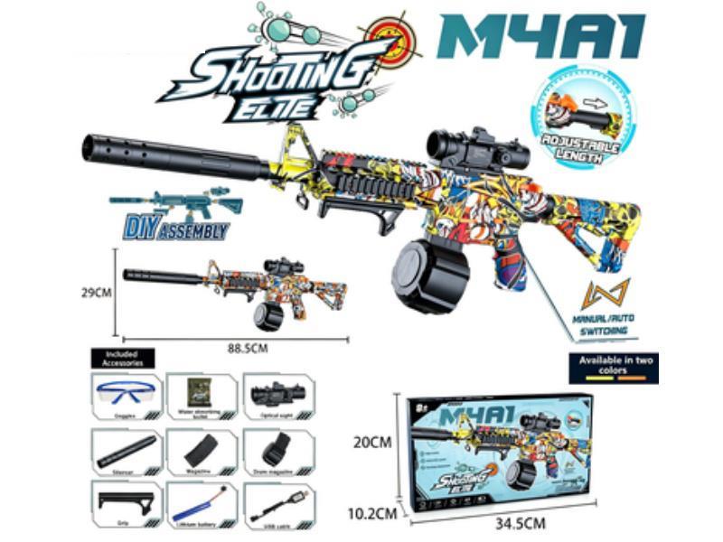 Large Graffiti M4A1 Hand-Automatic Water Bullet Gun Diy Detachable Front And Rear Supports Retractable Rear Supports [Magazine + Drum Plate]