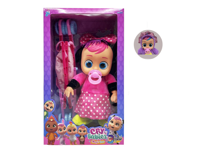22 Inch B/O Walking 12D Eyes Solid Cry Baby Doll With Pacifier Sensor + Stroller Toy