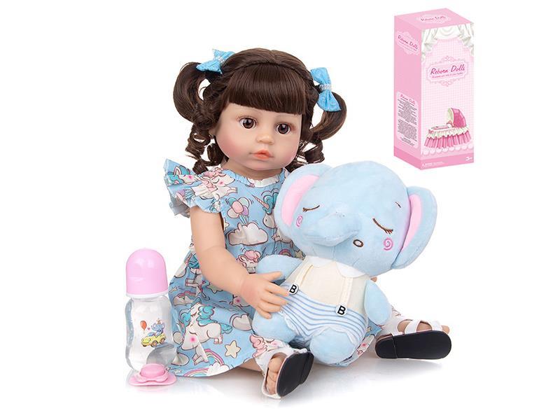55CM Soft Plastic Reborn Doll  (Wig Sheath) With Bottle,Magnetic Pacifier,Diaper,Birth Card,Sandals,Elephant Doll