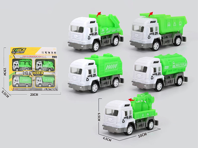 4pcs Pull Back Sanitation Trucks