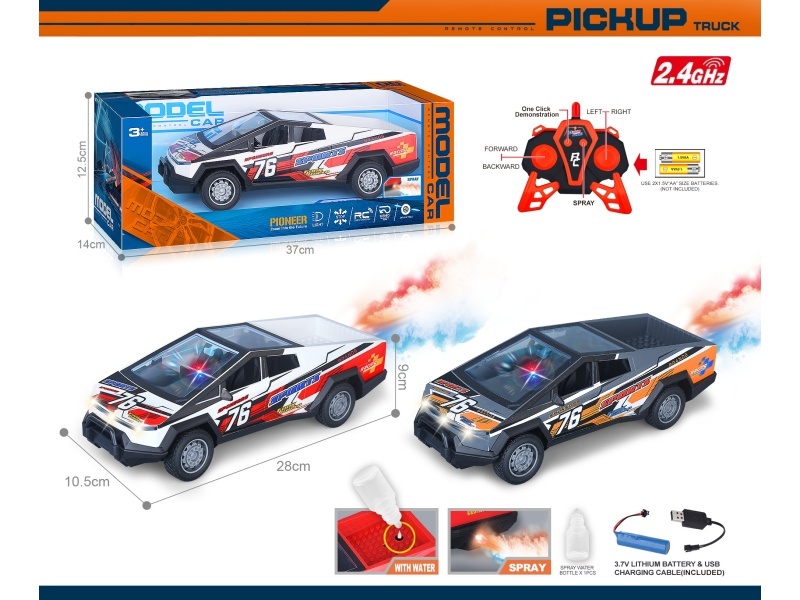 40Mhz 1:14 Six-Channel With Spray Light, One-Click Demonstration, Bright Window Seat Uv3D Printed Tesla Cyber Pickup Remote Control (Including Battery)