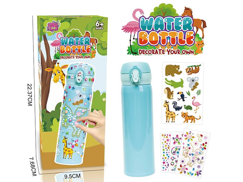 DIY Green Water Bottle(480ML,3 Sheets Of Glitter Gem Stickers,1 Sheet Of Animal  Stickers)