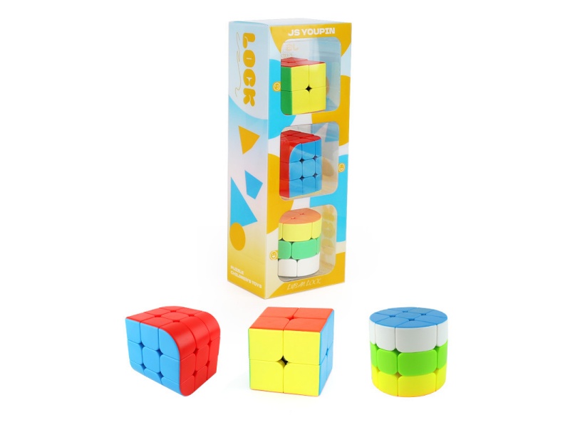A 2X2 Rubik'S Cube + A 3Hedral Rubik'S Cube + A 3X3 Cylindrical Rubik'S Cube