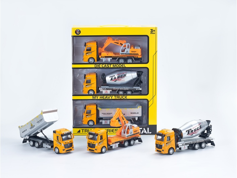 1:32 Yellow Resilience Alloy Engineering Vehicle, 3 Pieces/Portable Window Opening Box