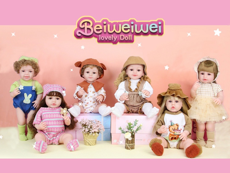 【 English 】 22-Inch 58 Cm 5-Joint Vinyl Body 3D True Eye Simulation Doll Rebirth Doll With Hair Accessories And Socks In Six Mixed Sets