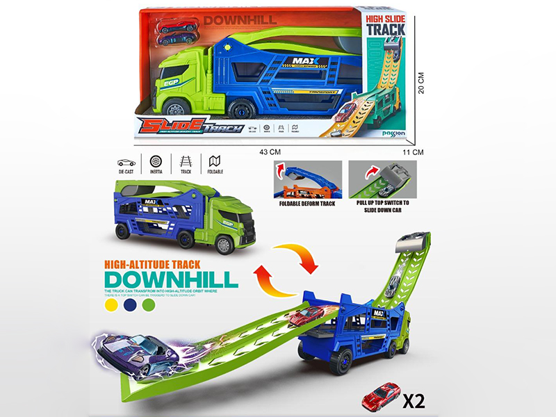 Friction Flodable Deform Track Storage Truck + 2 Alloy Cars