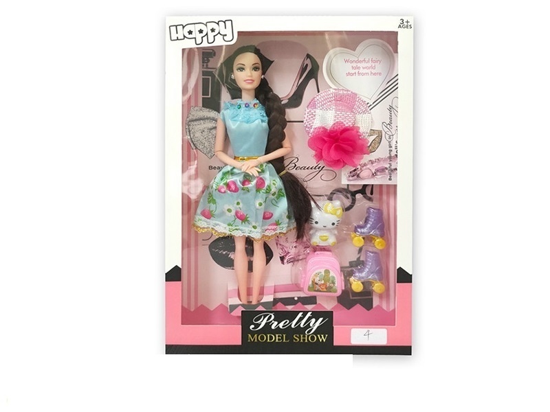 11.5-Inch Solid 9-Joint Fashion Mini Skirt Doll With Hat And Roller Skates Blister Accessories