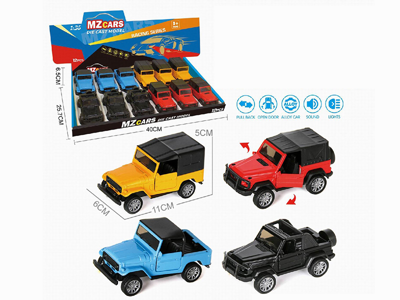 1:36 Pull Back Alloy Open Door Off-Road Vehicle(With Sound And Lights) 12pcs