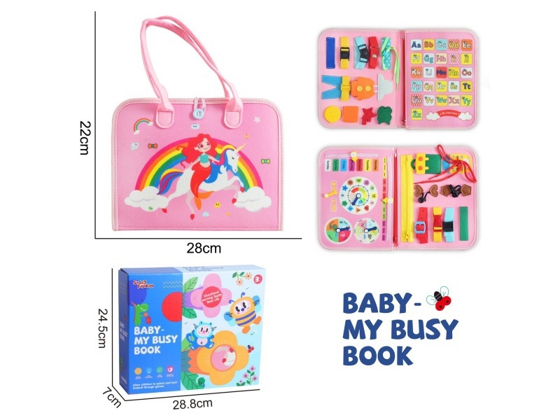 Montessori Early Childhood Education And Intelligence Development - Pink Felt 3-Page Rainbow Mermaid With Velcro