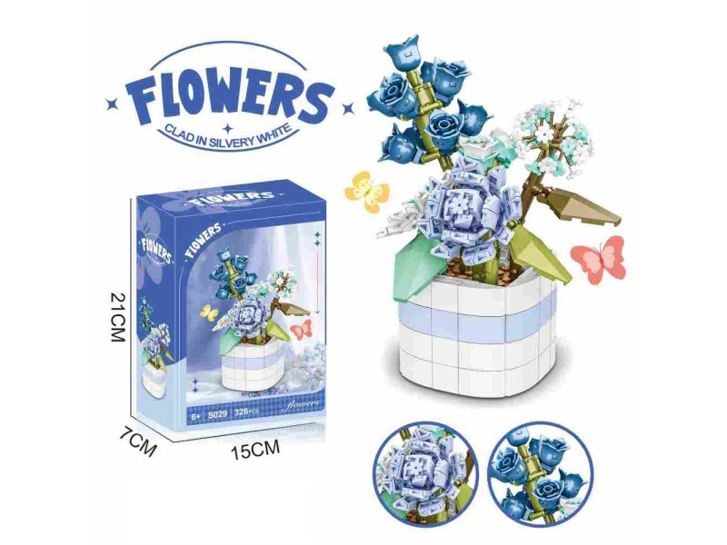 Building Blocks In A Silver Coat Potted Plant 326Pcs- Flower Series
