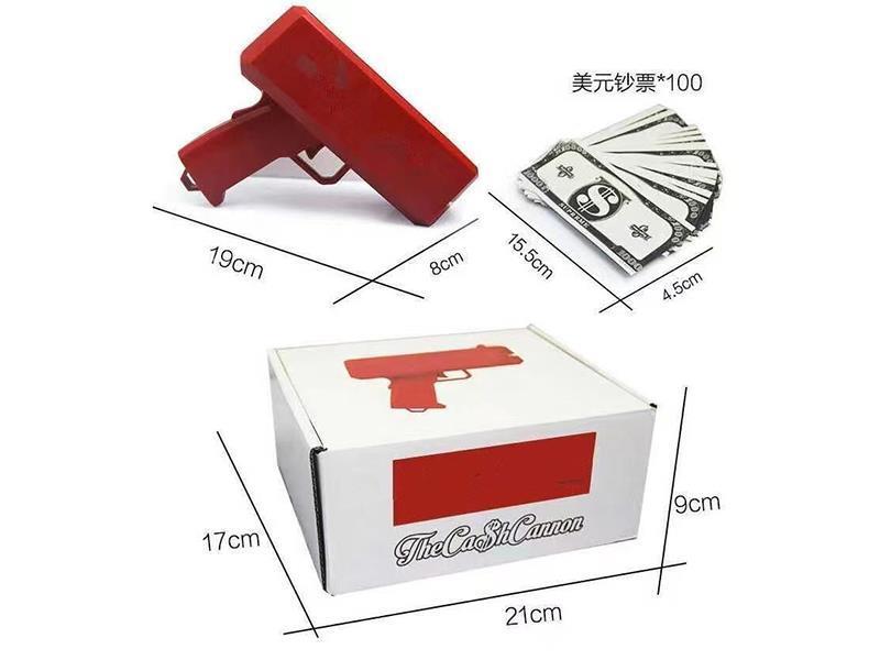 Red Cash Cannon Money Gun + 100 Black Banknotes+Stickers