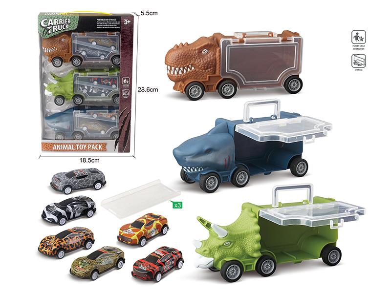 Triceratops Storage Car + Shark Storage Car + Tyrannosaurus Rex Storage Car + 6 Iron Cars + 3 Boards