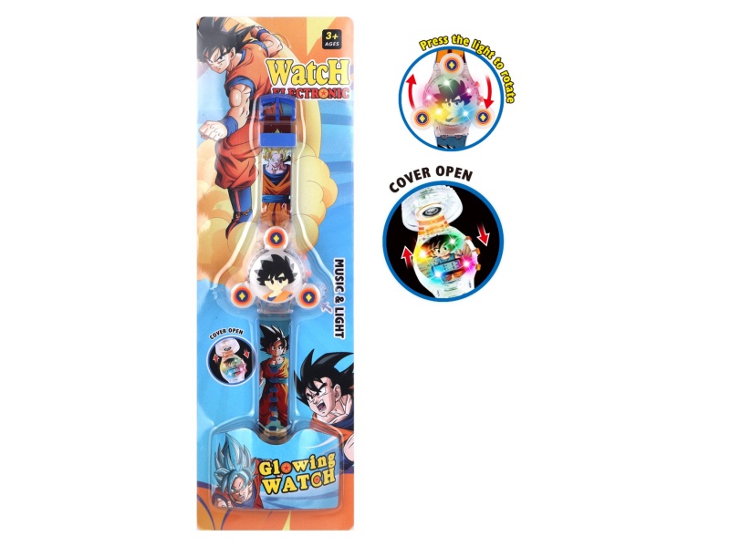 Three Head Seven Dragon Beads Rotating Light Music Watch