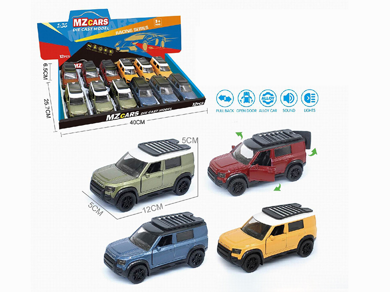 1:36 Pull Back Alloy Off-Road Vehicle(3 Doors Can Open)(With Sound And Lights) 12pcs