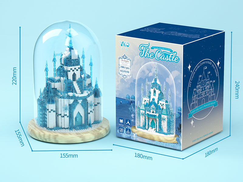 Snow Castle Building Blocks(Transparent Cover + Wooden Base + Lights)1980pcs