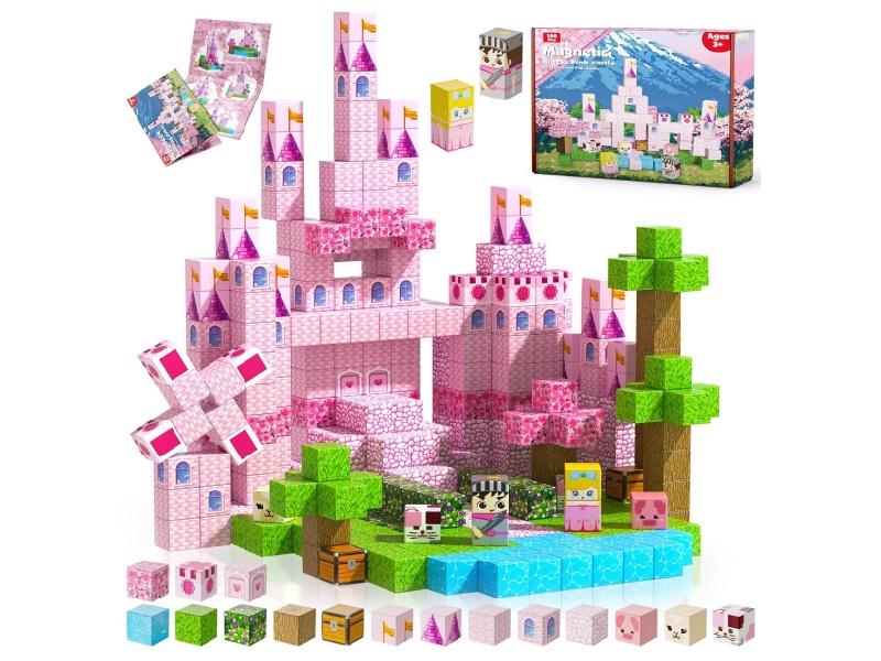 Pink Castle Magnetic Cube Building Blocks 100pcs