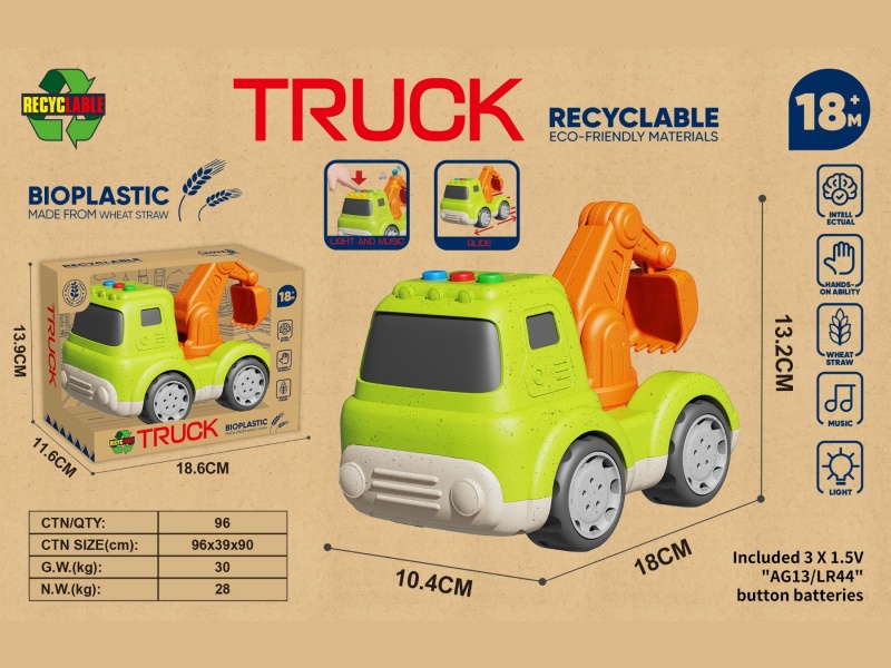 Straw Cartoon Sliding Excavator (With Lights And Music)