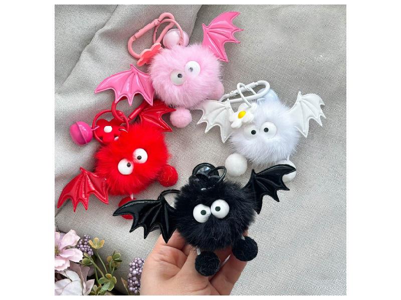 Little Devil Mink Fur Pendant (3 Inches, Colorful Bell Buckle)
