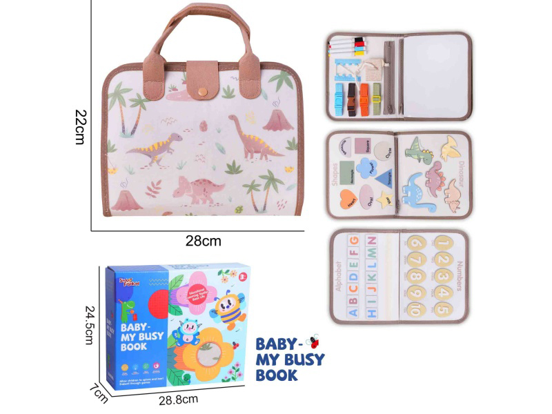 Montessori Early Childhood Education And Intelligence Development - 4-Page Dinosaur Busy Board In Khaki Felt