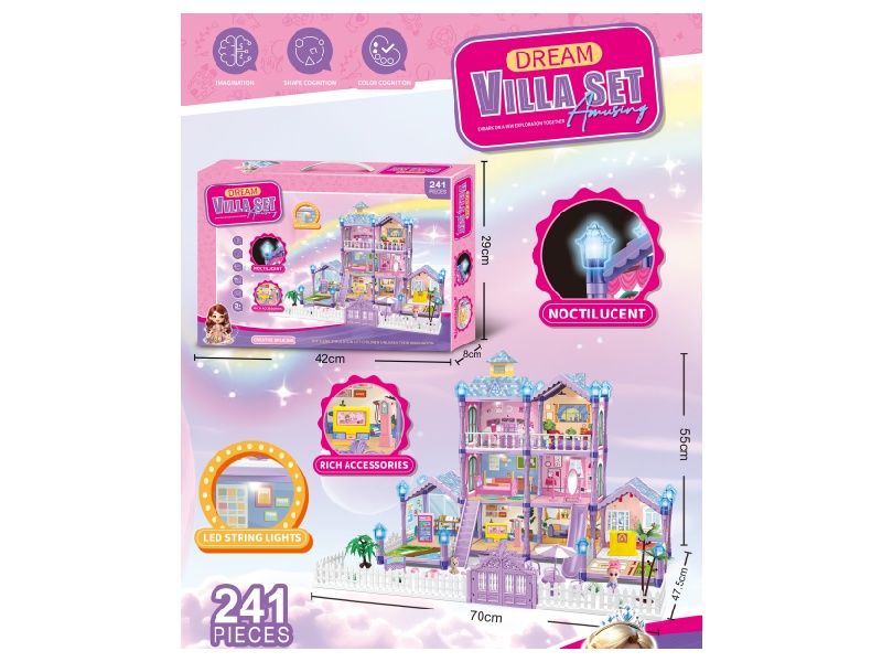 Luminous Diy Princess Villa House Play Castle Set (Diy Assembled Girl Dream House Mansion) 219Pcs