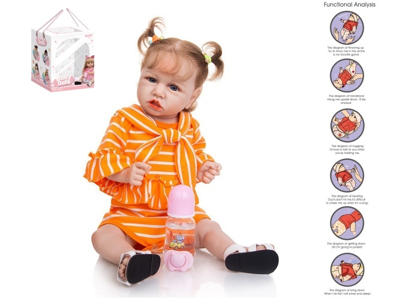 58Cm Reborn Doll, Highly Realistic Baby Doll (Realistic Fetal Hair), With A Bottle, Magnetic Pacifier, Diaper, Birth Card, Shoes, And Gravity Sensing Sound Function