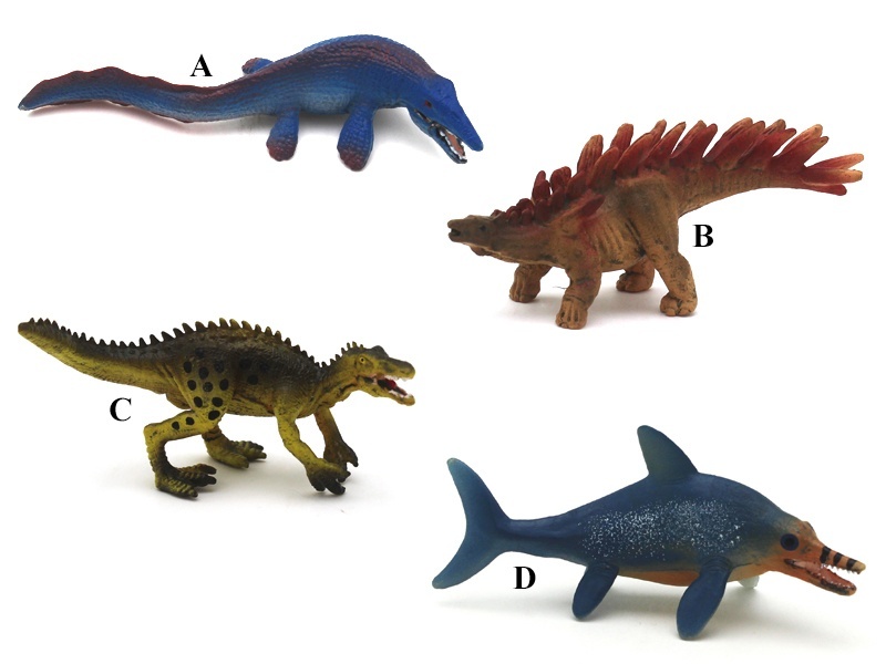 Four Mini Dinosaurs (A Mosasaurus +B Ichthyosaur +C Crocodile-Like Dinosaur +D Ichthyosaur) Are Of High Quality
