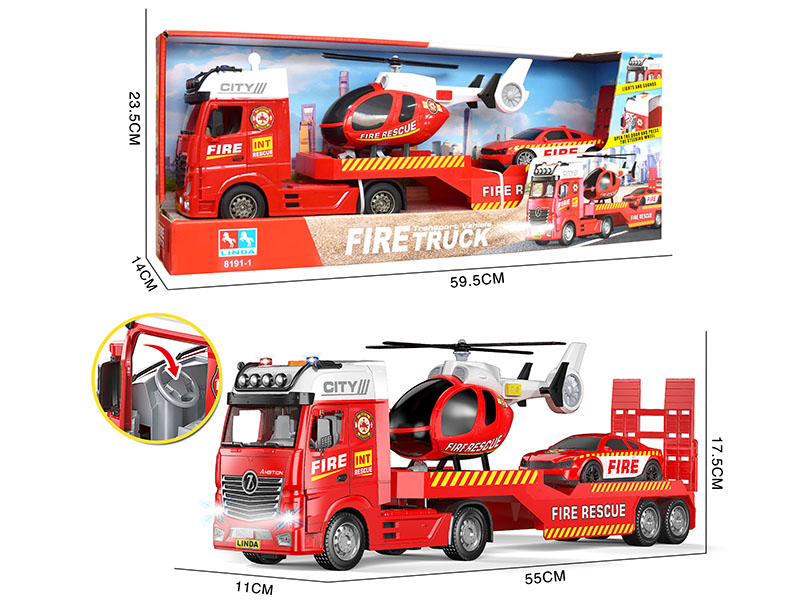 Friction Flat Transport Vehicle + Helicopter, Car(Fire Control)
