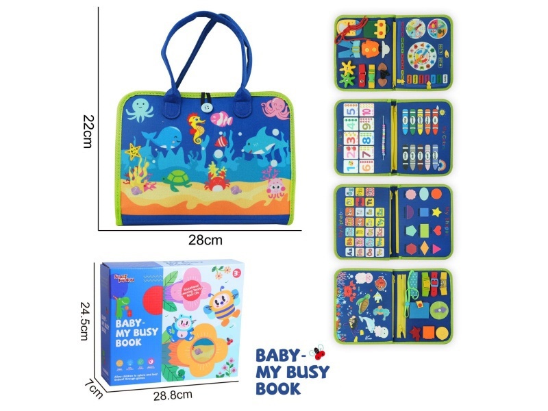 Montessori Early Childhood Education And Intelligence - A 5-Page Felt Book With A Gemstone Blue Ocean And A Busy Schedule