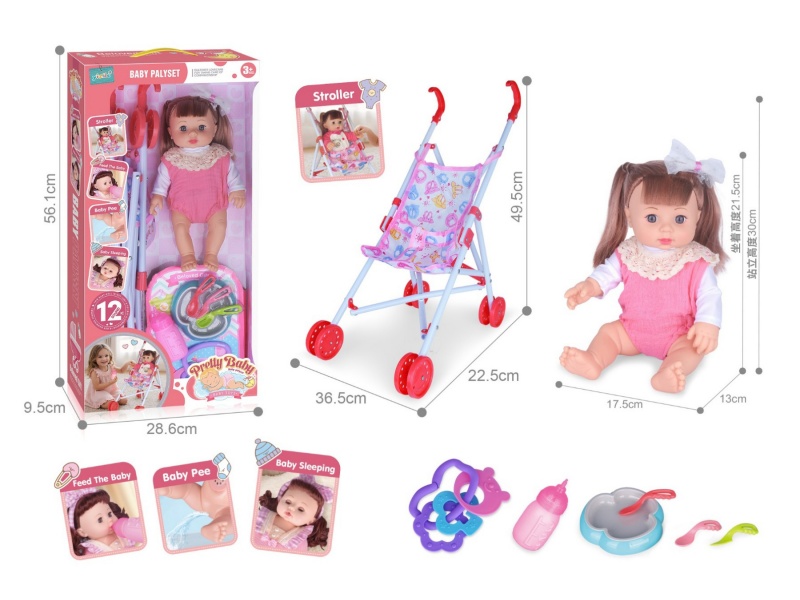 14-Inch Hollow Doll With Cart With 12-Tone Ic