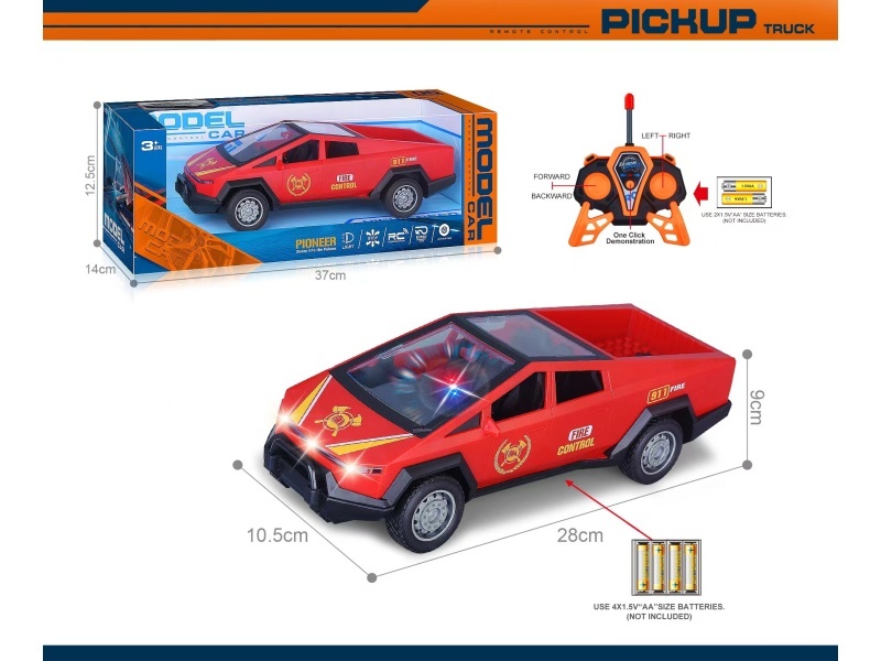 27Mhz 1:14 Five-Channel Remote-Controlled Fire Engine With Lights, One-Button Demonstration, Transparent Window Seat Transfer Printing Tesla Cybertruck (Battery Not Included)