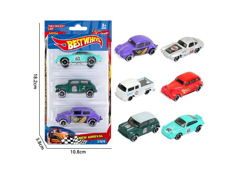6-Piece 1:64 Classic Vintage Car, Pickup Truck Alloy Model 3-Pack